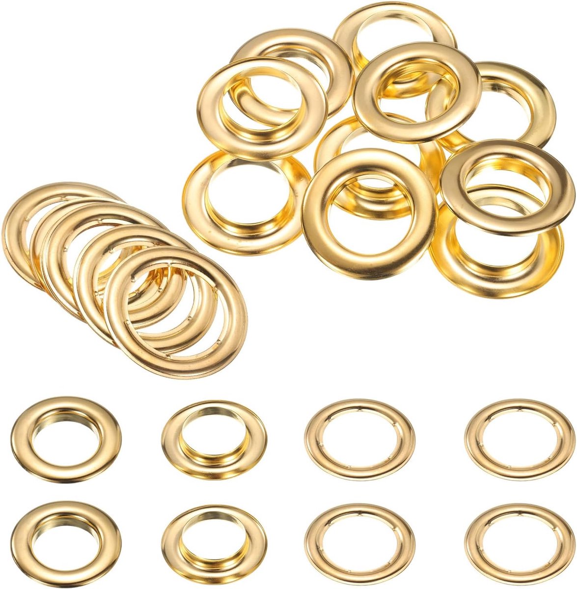 10 stuks ingestanste ringen, 30 mm, messing ogen, metalen ogen, roestvrij, zeilringen, oogset met sluitringen, oogelets voor banner, leer, schoenen, handtassen, gordijnen, knutselen, goud