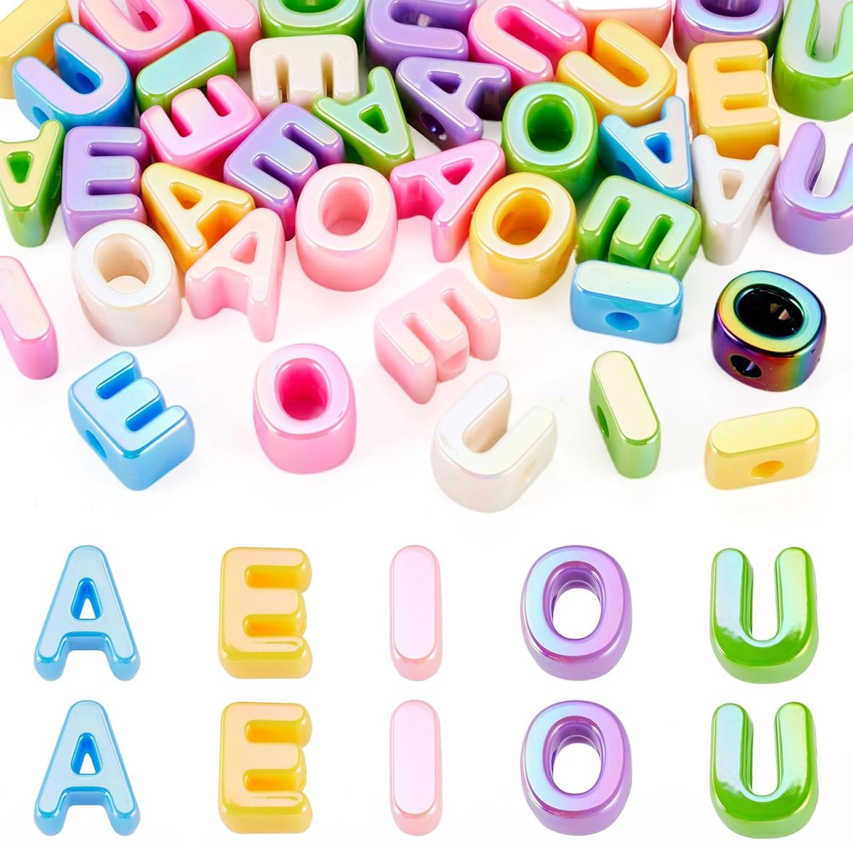 40 stuks klinkerletterkrelen acryl alfabetkralen groot gat A/E/I/O/U initiaal hoofdletter kraal voor het maken van sieraden, ketting, sleutelhanger, telefoon, tas, bedel accessoire