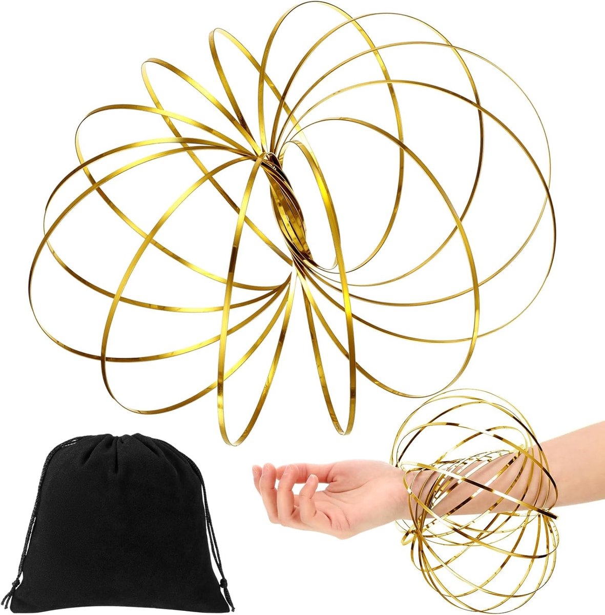 Interactiviteit met 3D Arm Spring Speelgoed, Magische Ringen en Stressverlichting met Zachte Zwarte Tas