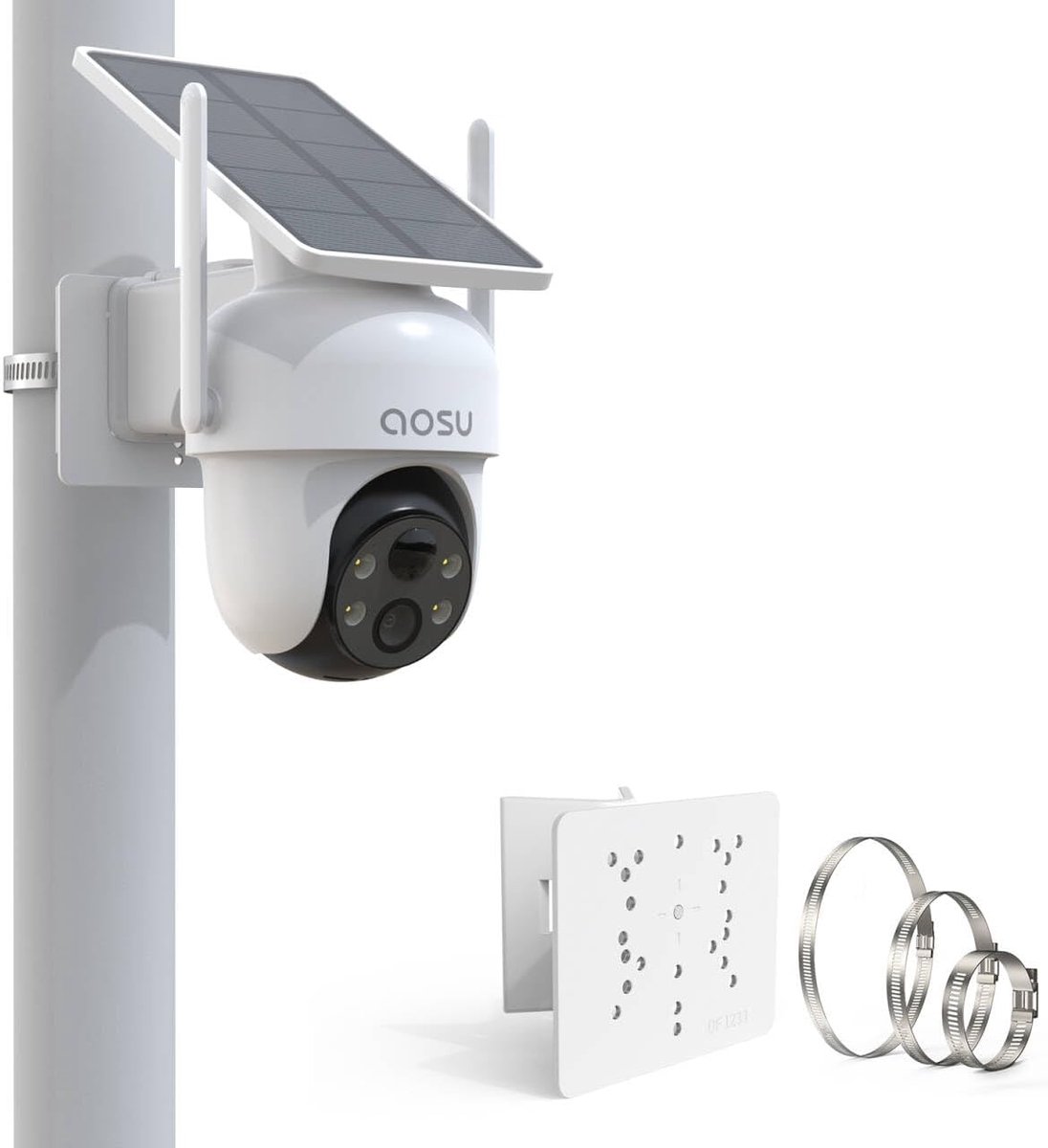 SnelShoppen - Pole Mount Bevestigingsbeugel voor Beveiligingscamera's, Compatibel met Solar Camera's, Professionele Ontwerp, Wit