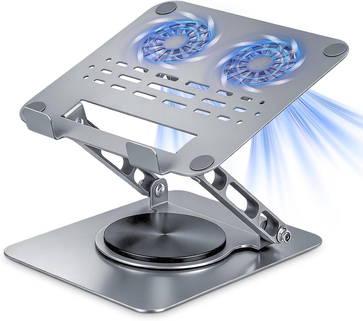 Laptopstandaard met ventilator, laptophouder geventileerd | Koolstofstaal, 360° rotatie, in hoogte verstelbaar, pc-koeler, houder voor laptops, e-readers, tablets tot 16 inch