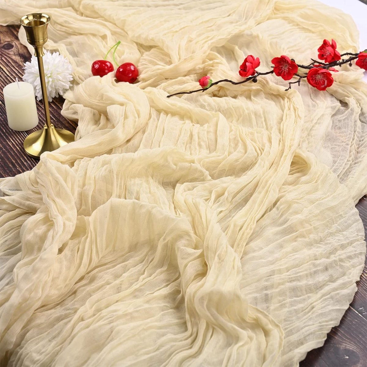 2 stuks kaasdoek-tafelloper, lichtbeige, 90 x 300 cm, ivoor, rustieke gaasstof, boho-tafelloper, kaasdoek, cheesecloth, bruiloft, tafelkleed voor bruiloftsfeest, bruidsfeest, tafeldecoratie