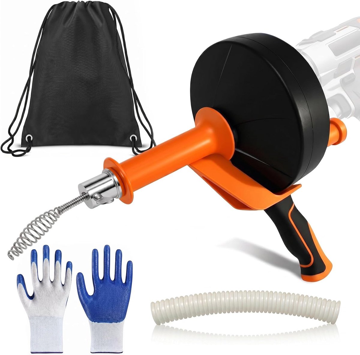 10 m buisreinigingsset, afvoerreiniger, spiraal met handschoenen en tas, spiraalafvoer, buisreiniging, 2-in-1 hand-/boorbediening, afvoerspiraal voor wastafel, keuken, badkamer