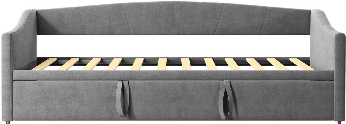 Happiq Slaapbank met Uitschuiffunctie - Grijs - 2 - 1 Sofa en Bed met Lattenbodem, Geschikt Als - voor Woonkamer en Logeerkamer Gray