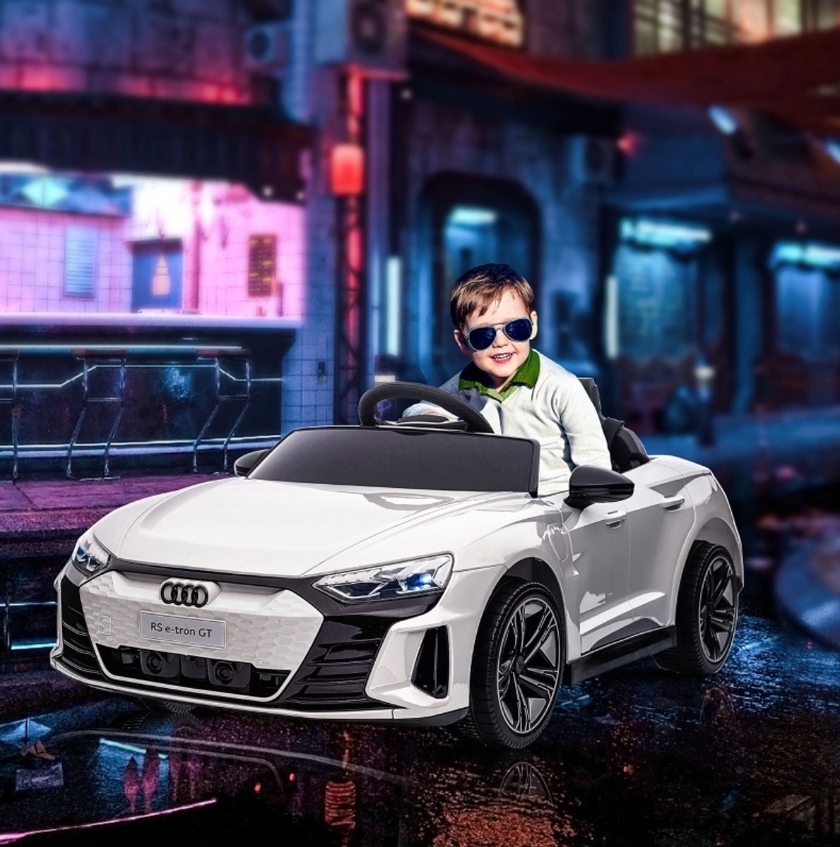 COVREO Kinder elektroauto Audi RS e-tron GT 103 x 58 x 41 cm wit, veiligheidsriem