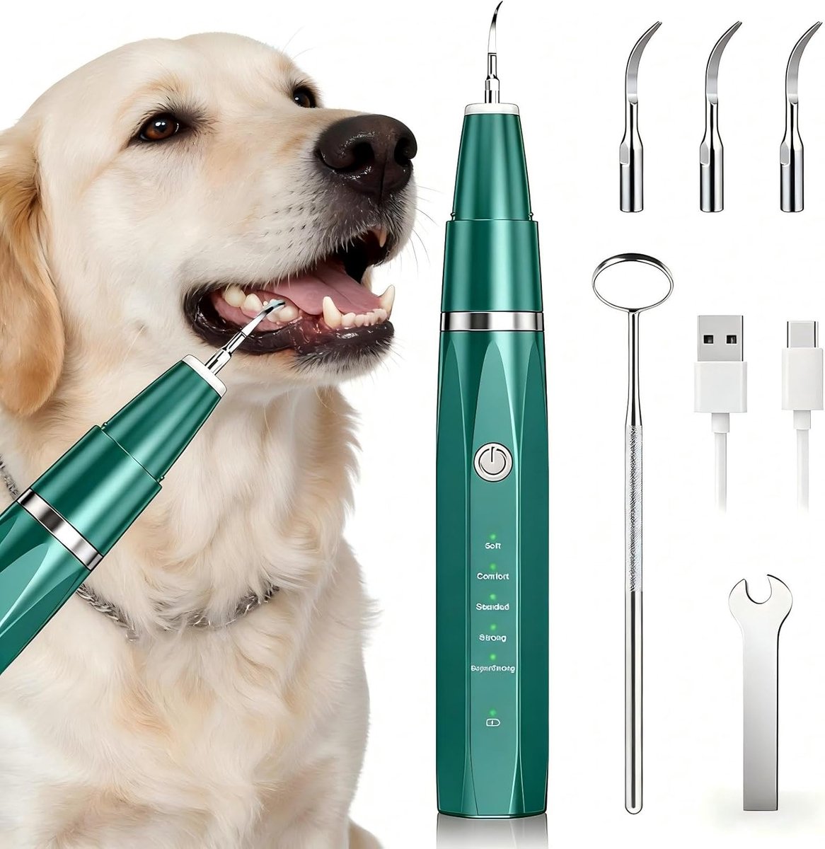 tandreiniger voor honden en katten, zachte reiniging, 5 standen, USB-oplaadbaar, IPX6 waterdicht