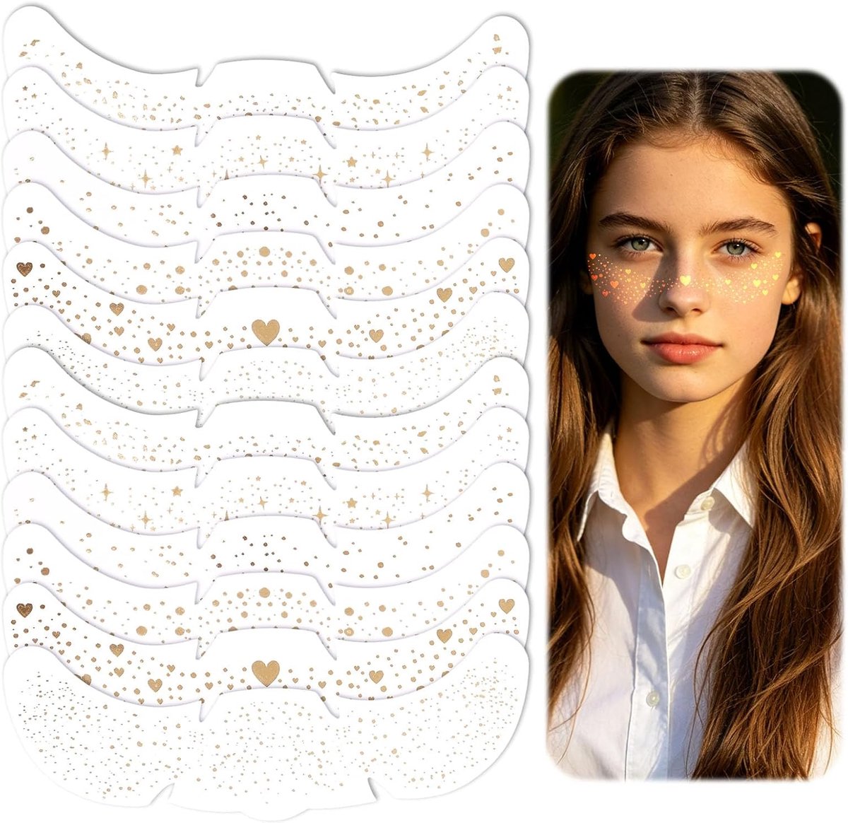 Tijdelijke Tattoo Stickers, Sprankelende Sproeten Make-up Patches Glanzende Ster Stip Gezicht Tattoo voor Vrouwen Feestbenodigdheden (Goud, 6 Stijlen)