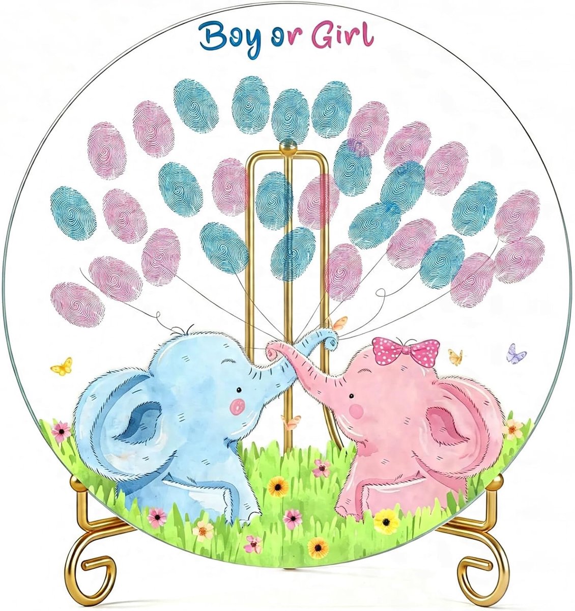 Reveal Vingerafdrukboom – Geslachtsonthulling Decoratie & Accessoires, Interactief Gastenboek met Olifant Motief voor Baby Shower & Feest