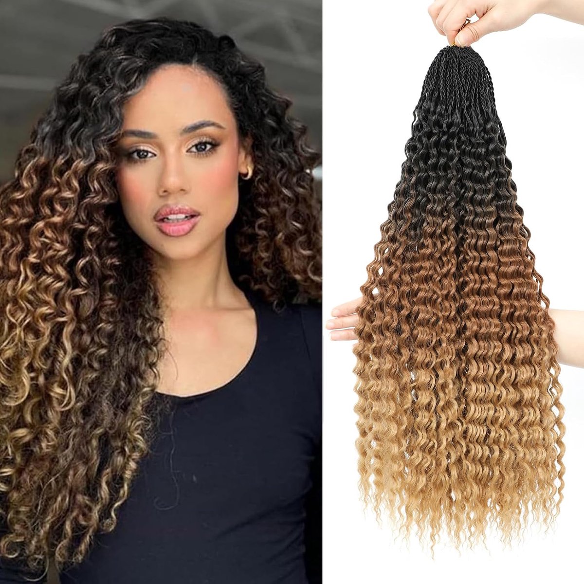 Looped Micro Krullend Gehaakte Haar 8 Packs Braziliaanse Afro Kinky Gehaakte Haarextensies Zwarte Vlechten Hair Extensions Diepe Golf Synthetische (1B/30/27, 16 Inch (Pack of 8))