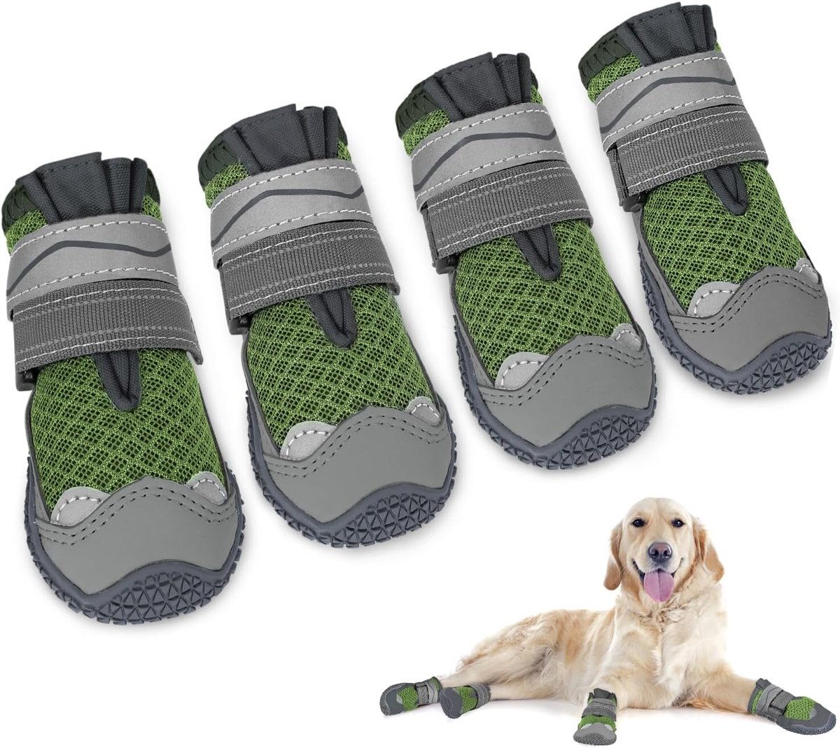 Hondenlaarzen, ademende hondenpootbeschermers voor honden, antislip, verstelbaar, wasbaar, met reflecterende strepen, voor gewonde klauwen, comfortabele hondenlaarzen