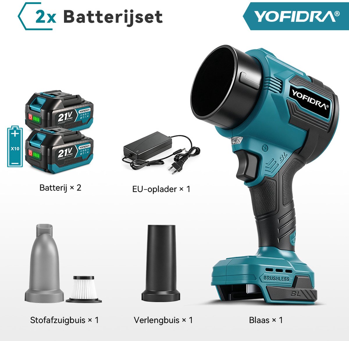 Yofidra Accu Bladblazer / Stofzuiger - 2-in-1 Borstelloze Bladblazer - 350 km/u - Handstofzuiger - Draagbare Stofblazer - voor Bladeren en Tuinafval, Auto thumbnail 3