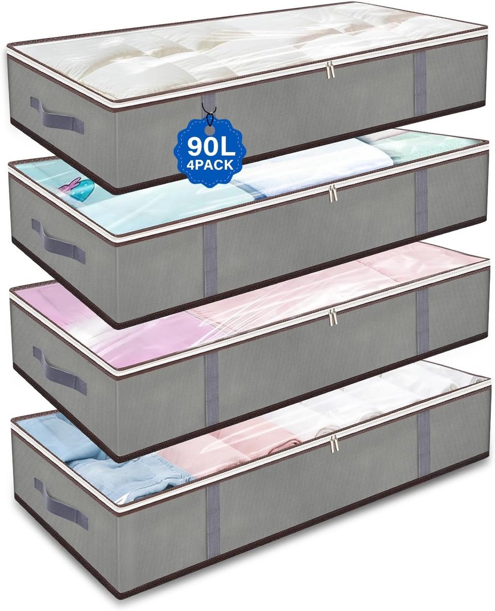 4 stuks 95 l opbergdozen voor onder het bed, opbergtas, onderbedcommode, met deksel, opvouwbare kledingopbergtas, voor beddengoed, dekbedden en kleding