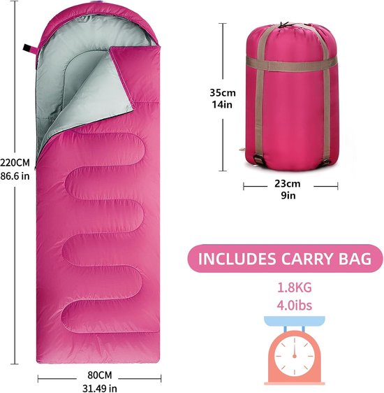 Slaapzak - Outdoor tas - Kamperen en wandelen - Synthetische vulling - 3-4 seizoenen - Mandarijn Rood — afbeelding 5