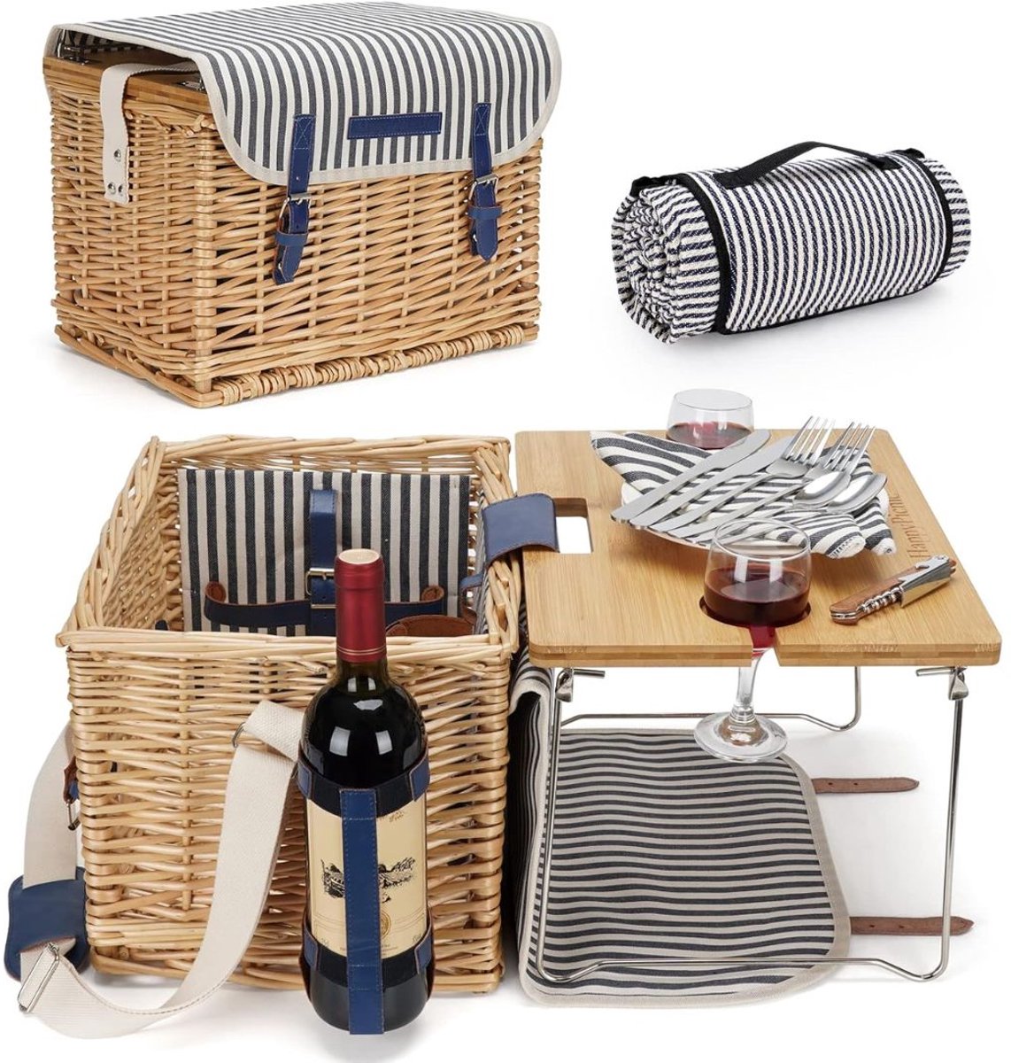 SP® Picknickmand - Picknickmand 2 Personen - Mand Outdoor - Bruin - 28cm x 38cm x 25cm