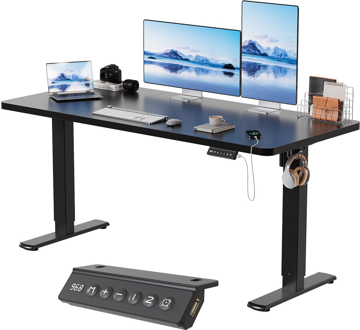 Devoko Elektrisch Hoogteverstelbaar Bureau - Zit-Sta Bureau 140x60 cm - Digitaal Display met 2 Geheugenstanden en Zitherinnering - Zwart