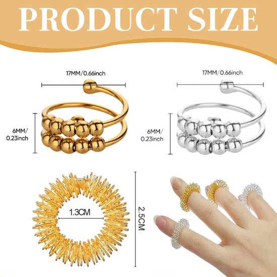 Fidget ring, anti-stress ring, angst spinning met parels, antistress ring voor dames, spinner, open spinner, vrouwen, angst stressring, angst stressring, 8 stuks — afbeelding 2