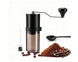 KZQ handmatige koffiemolen - Keramische maalsteen, instelbare maalgraad - Lichtgewicht en draagbaar, compact - Geschikt voor espresso, French press, kamperen en reizen - Capaciteit: 30 g - Zwart - Inclusief schoonmaakborstel en koffieschepje