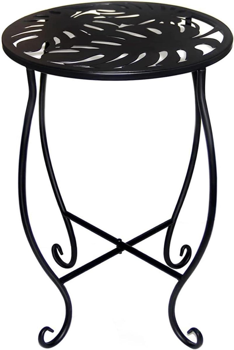 Metalen bijzettafel - Tuinaccent tafel - Buiten genieten - Monstera patroon - 38x35x6 cm - Zwart
