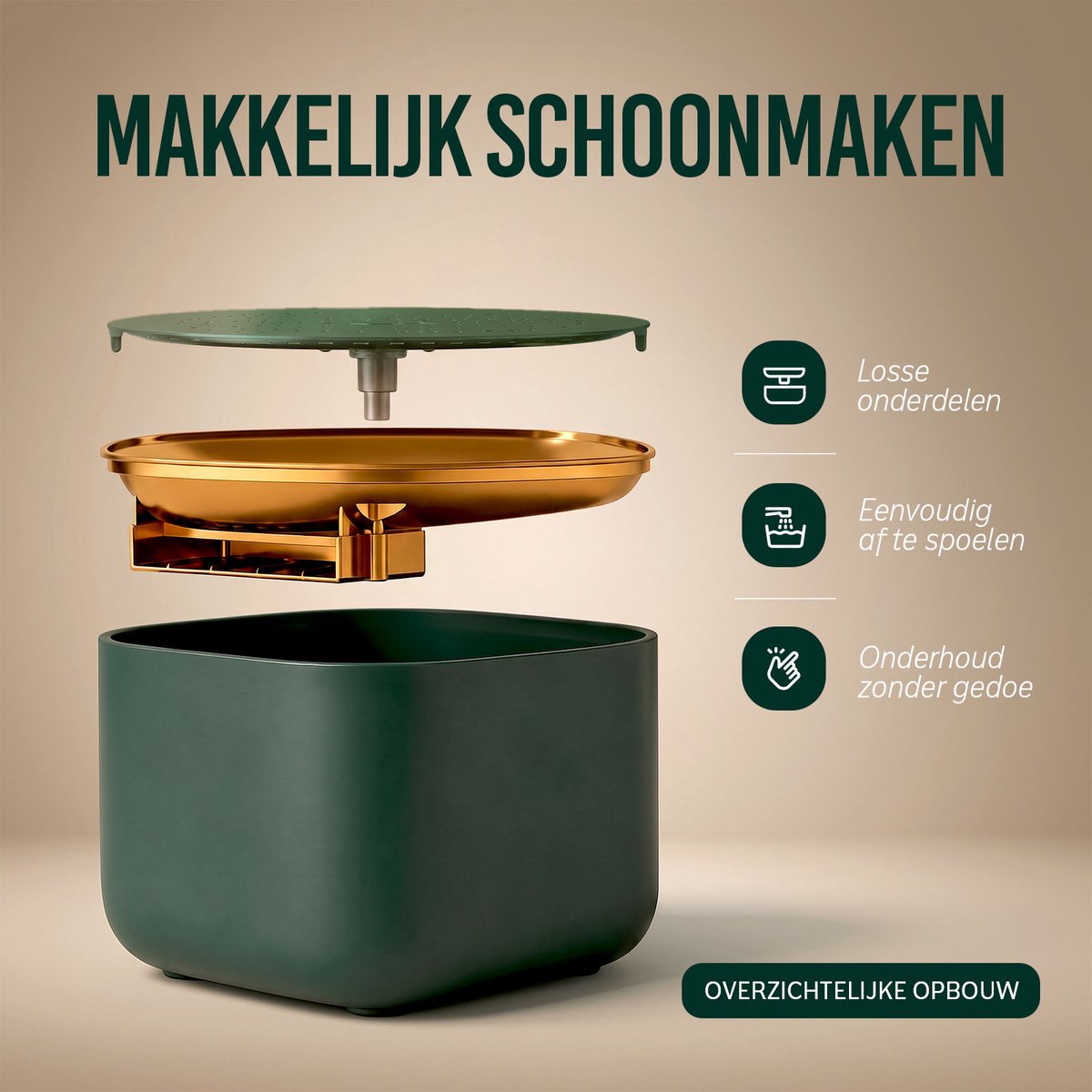 ZoeZo Drinkfontein Kat en Hond - Waterfontein - Kattenfontein - Waterdispenser - Waterbak - Automatisch - Met Filter - 3L - Fluisterstil - Groen en Goud thumbnail 3