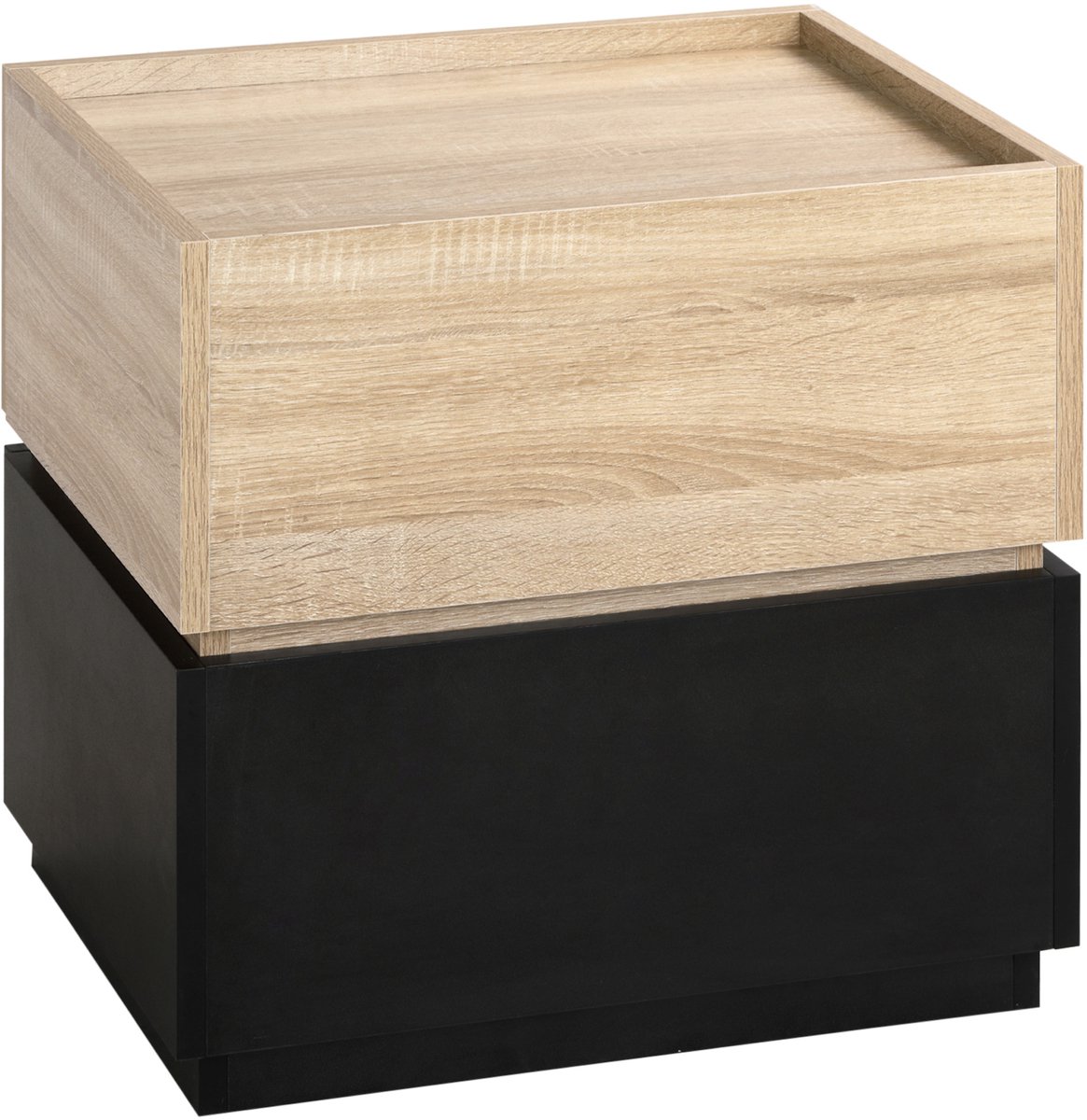 COVREO Nachttisch 50 x 40 x 47,5 cm, zwart en natuur, spaanplaat, stapelbaar