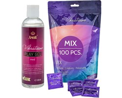 VIBRATISSIMO condooms Mix 100-pack gemengd & glijmiddelset | gevoelsecht & extra vochtig | Zakje dunne wanddikte & gearomatiseerd | flinterdun genopt & geribbeld