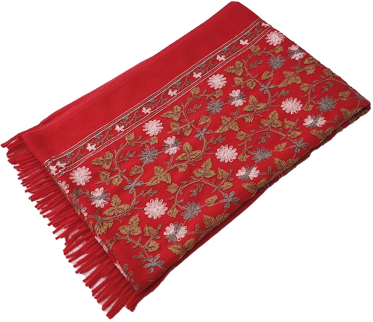 Omgoods - Geborduurde Pashmina Sjaal met Cashmere Textuur voor Herfst-Winter