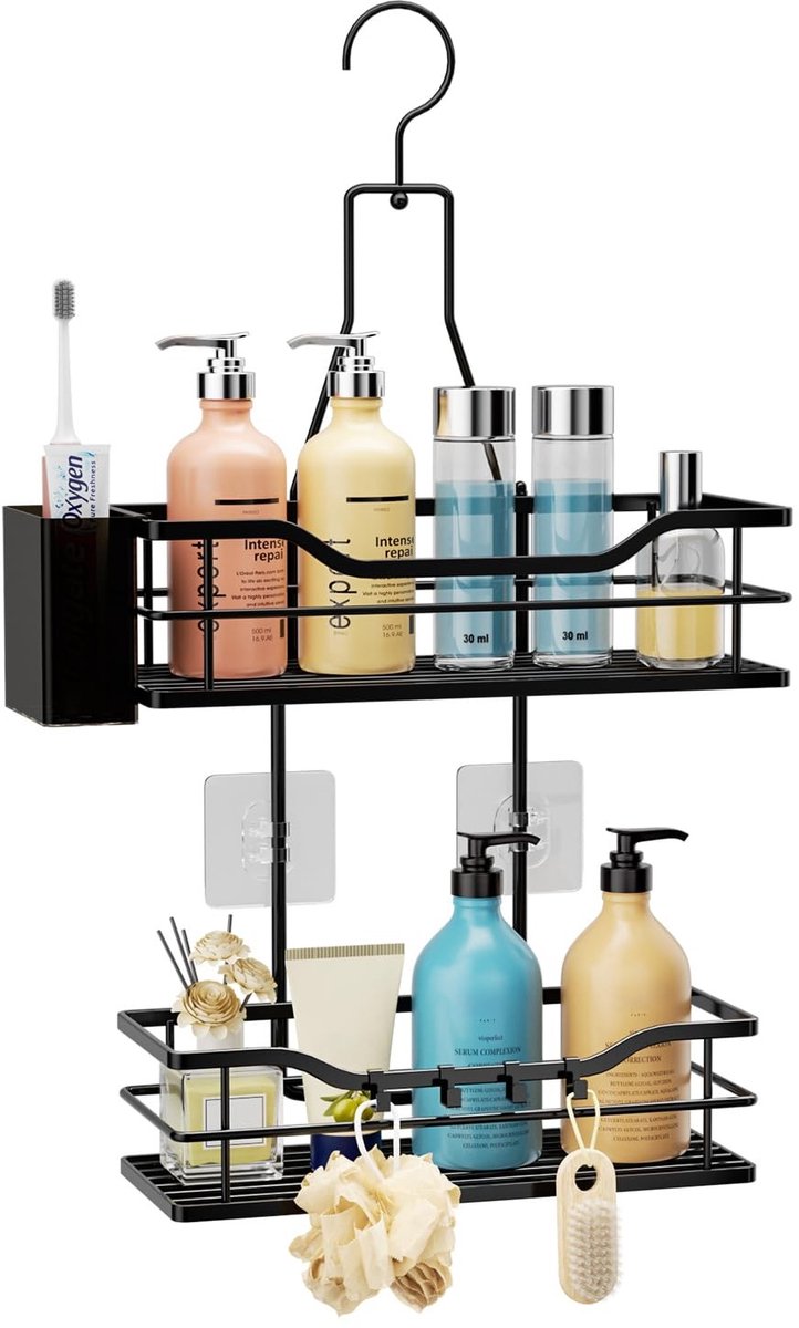 Omgoods - Douche Caddy Hangende Organizer - 2 Laags Badkamerrek met Rotatable Haak