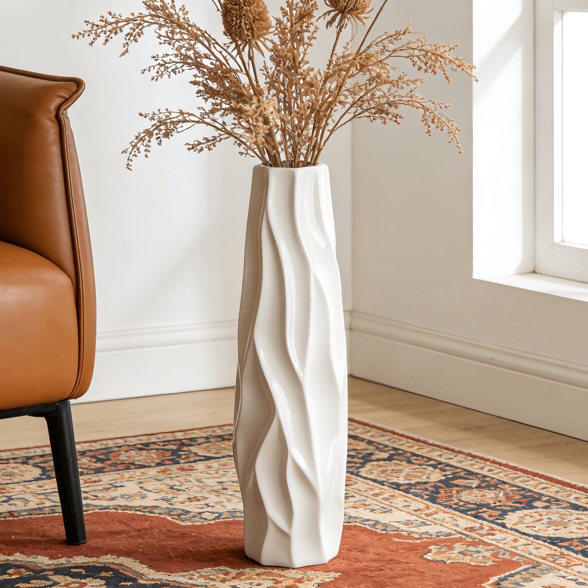 Omgoods - Witte Keramische Vaas 60 cm voor Minimalistische Decoratie