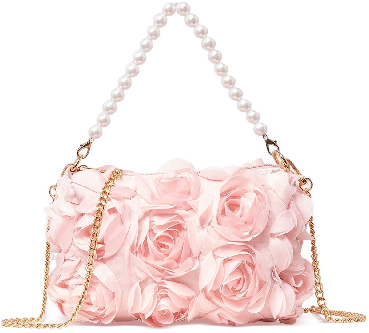Omgoods - 3D Bloem Chiffon Clutch Handtas met Parels voor Feestjes