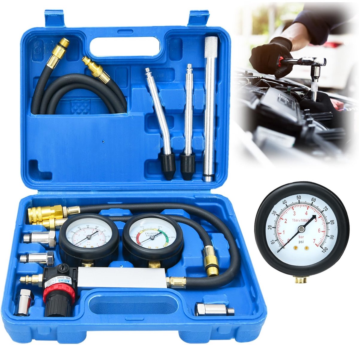 Omgoods - Professionele Compressietester Set voor Motoren, Inclusief Lecktester