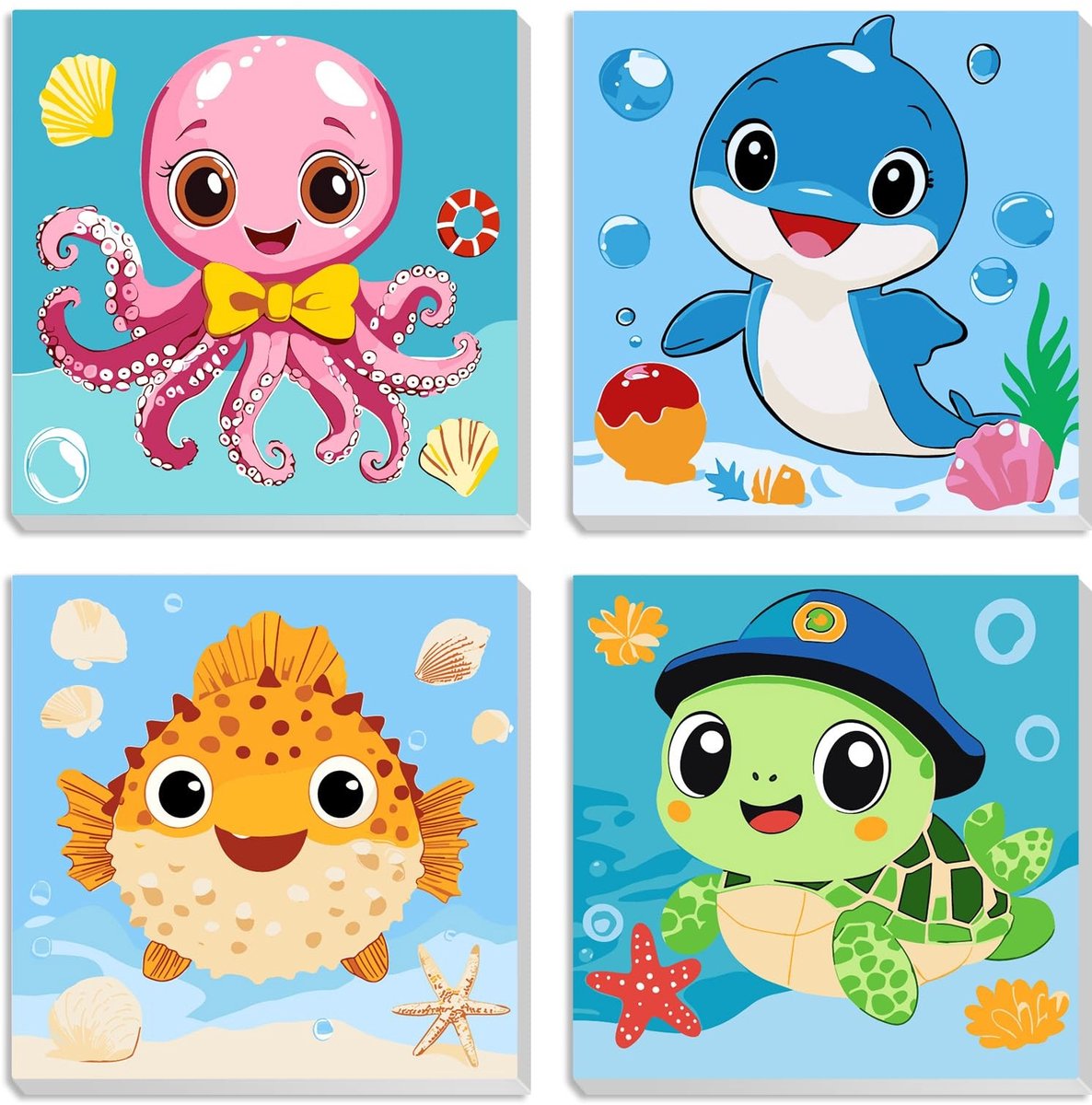 Omgoods - Set van 4 Schilderen op Nummer Kits met Ingelijste Doeken voor Kinderen