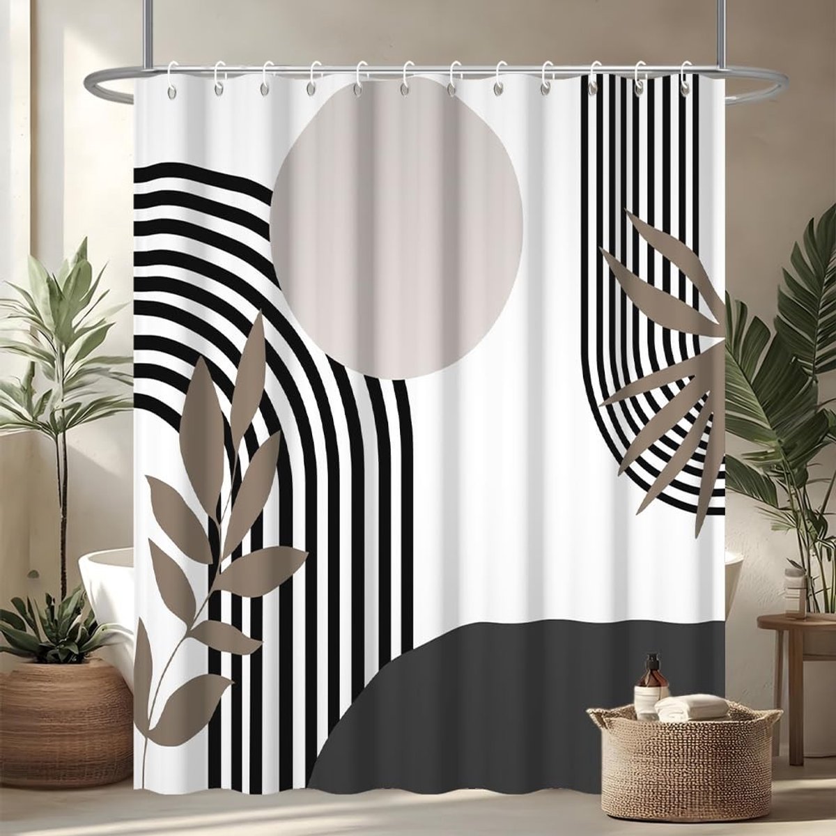 Omgoods - Abstracte Douchegordijn Boho - Zwart met Geometrisch Patroon 180x200cm