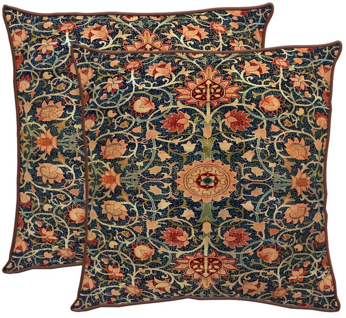 Omgoods - Dubbelzijdige Fluweel Kussenhoezen 50x50cm - Set van 2 Decoratieve Kussenhoezen met Bloemenmotief - Bohemian Stijl - Oranje