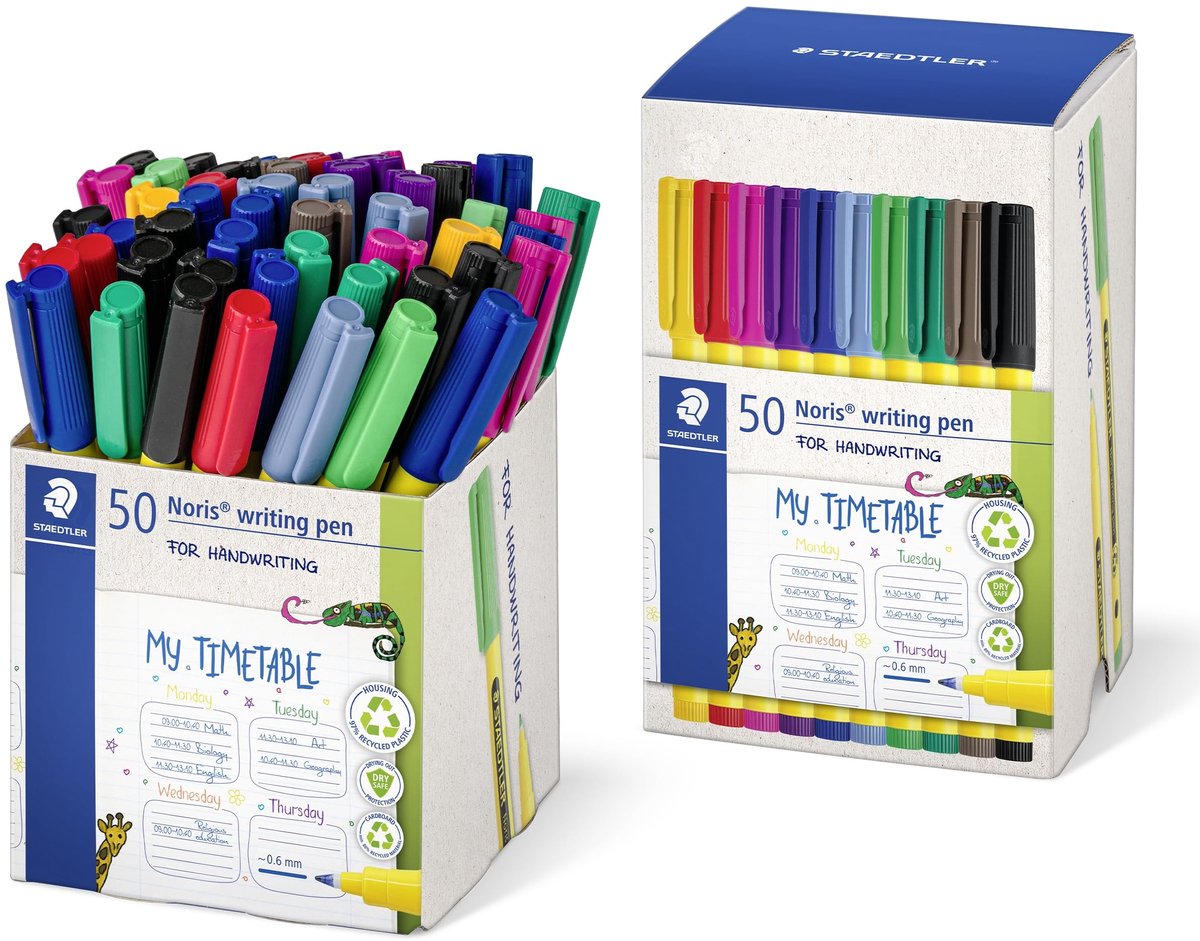 Omgoods - Set van 50 Fineliners van Gerecycled Plastic in Assorted Kleuren