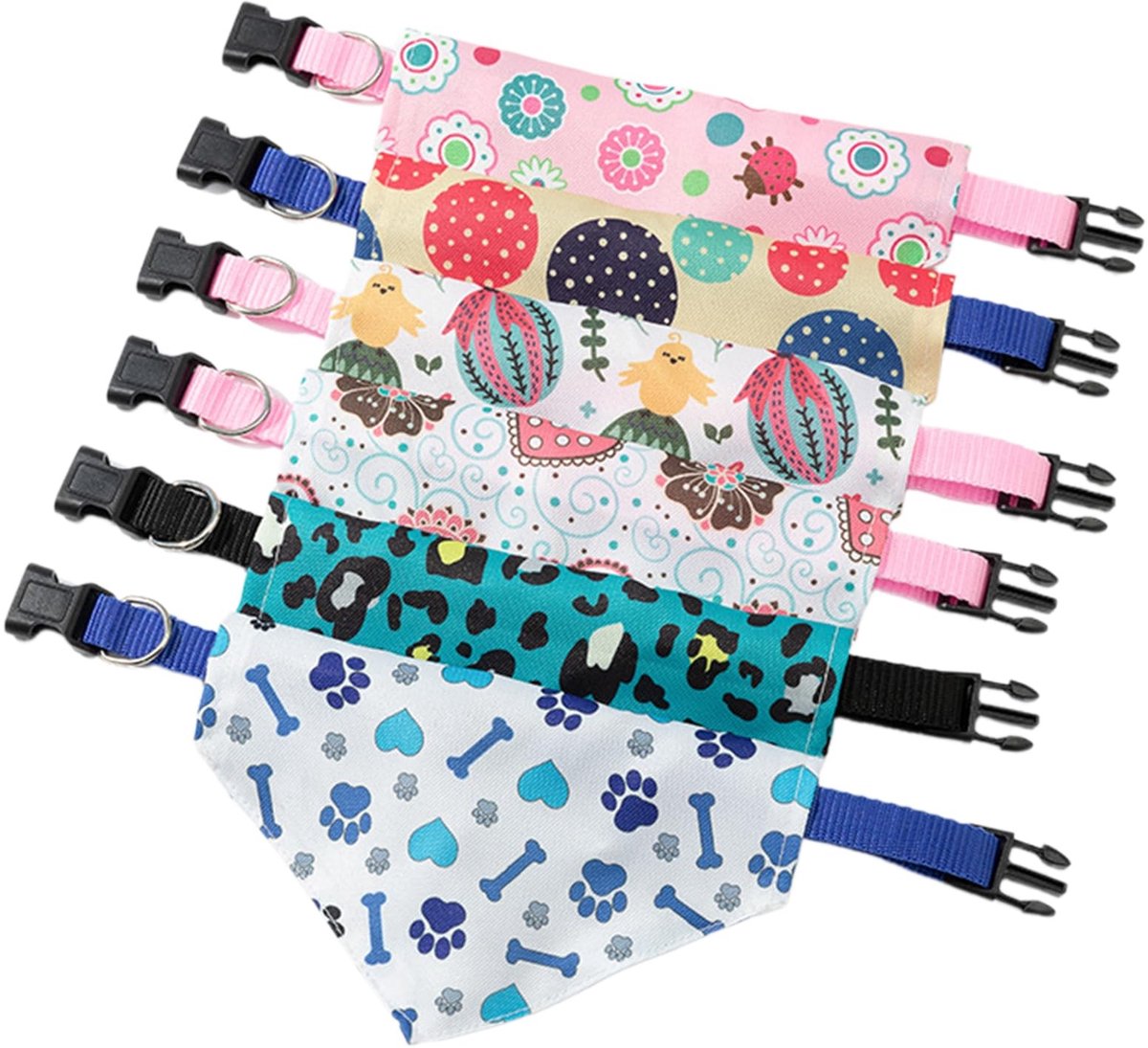Omgoods - Set van 6 Hondenbandana's met Verstelbare Halsband