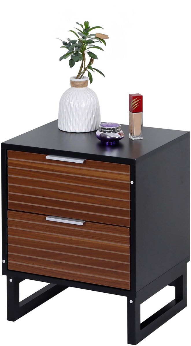 Omgoods - Bedside Table met 2 Lades en Bamboo Poten 50x40x33cm