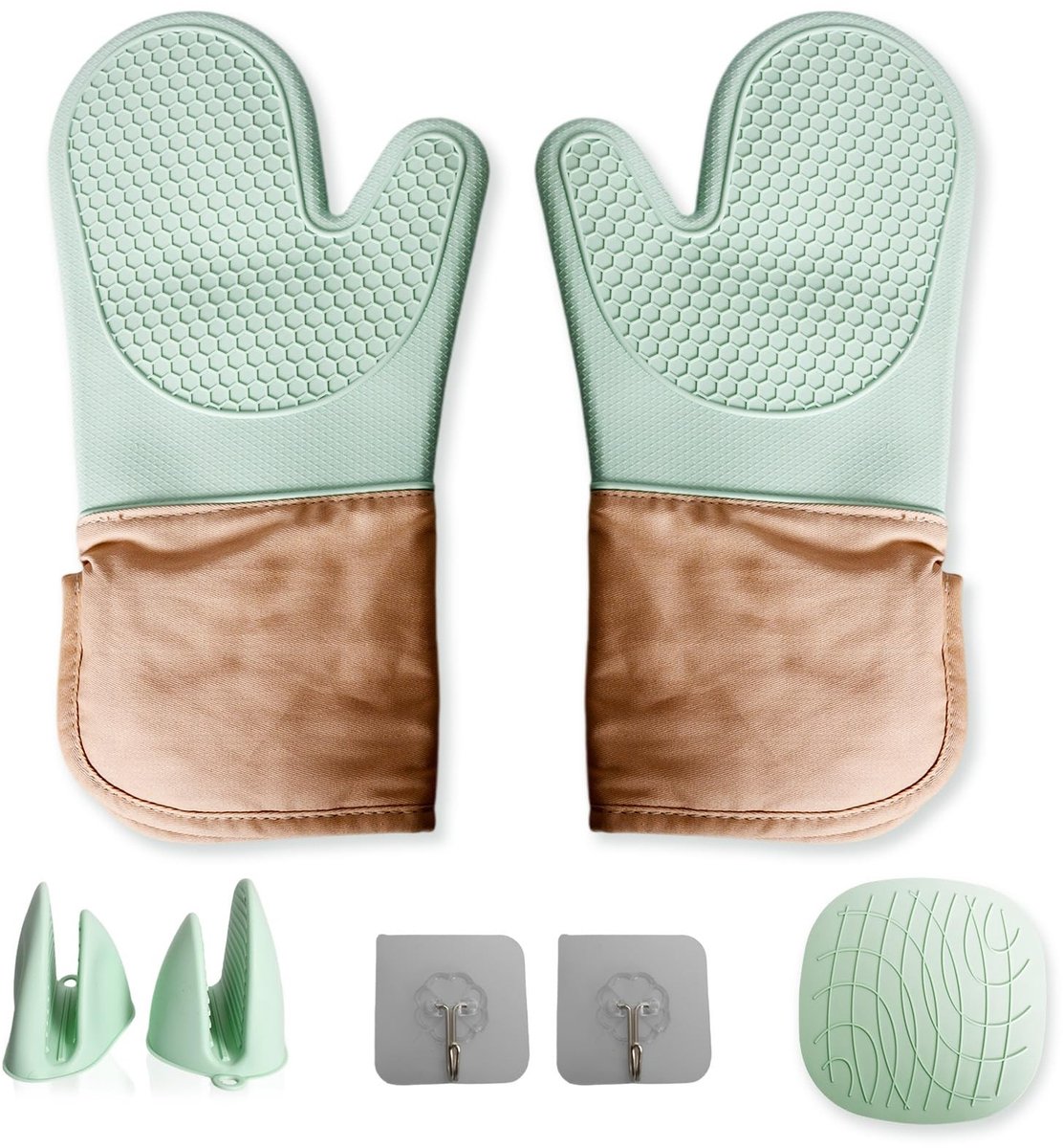 Omgoods - Hittebestendige Ovenwanten met Katoenen Voering - Anti-slip Keukenhandschoenen Groen