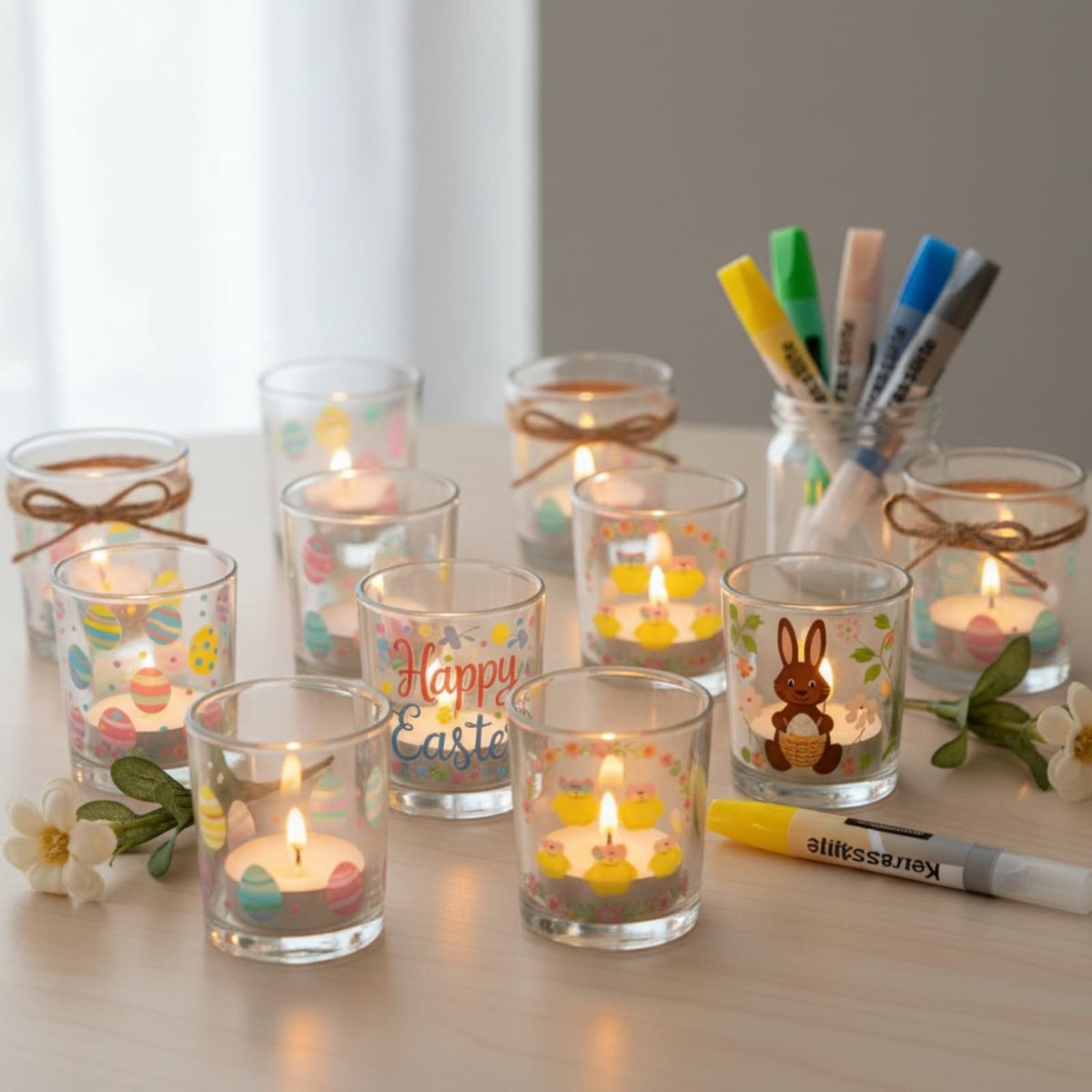 Omgoods - DIY Kaarsenhouder Set met 12 Glazen Houder en 12 Tealights