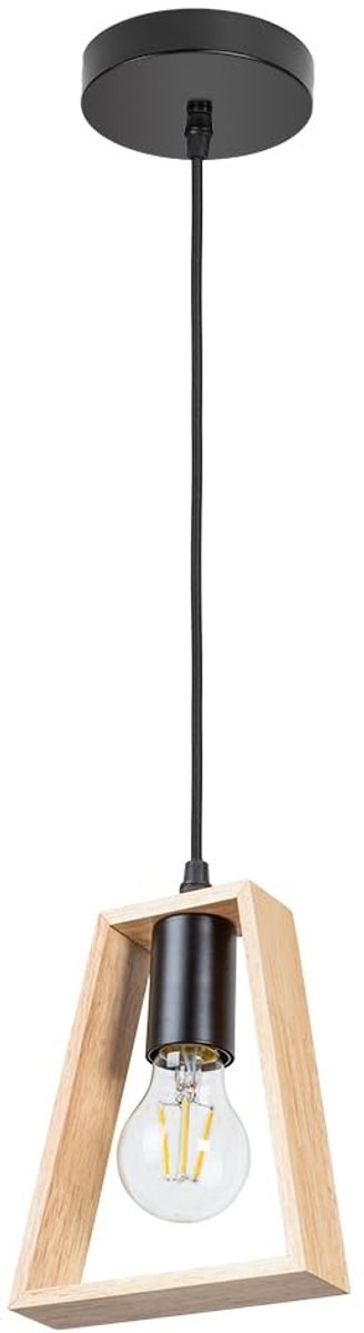Omgoods - Hanglamp met Kabel voor Binnen, Zwart met Houten Lampenkap