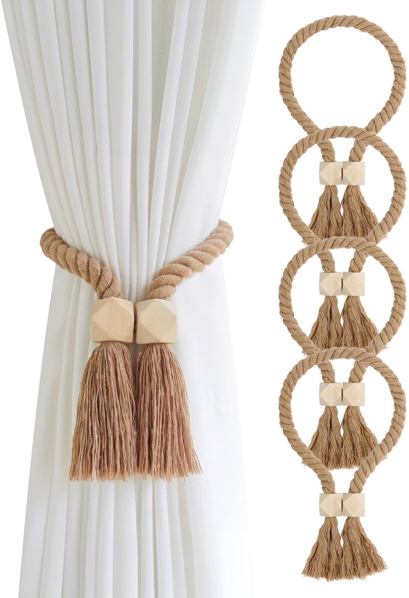 Omgoods - Set van 4 Magnetische Gordijnhouders met Houten Kralen