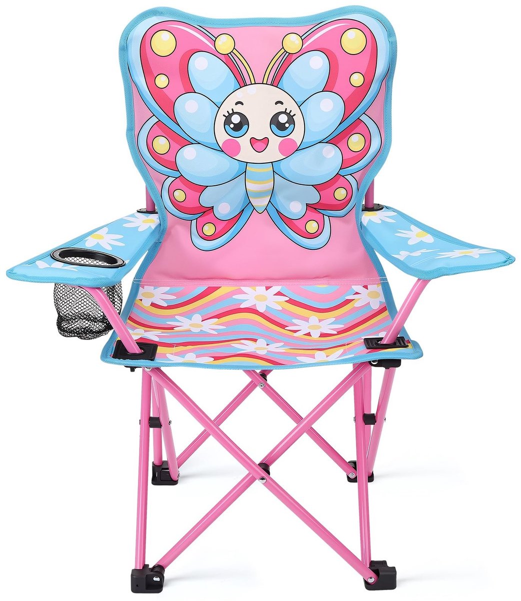 Omgoods - Opvouwbare Kinderstoel - Roze Vlinder voor Strand en Camping