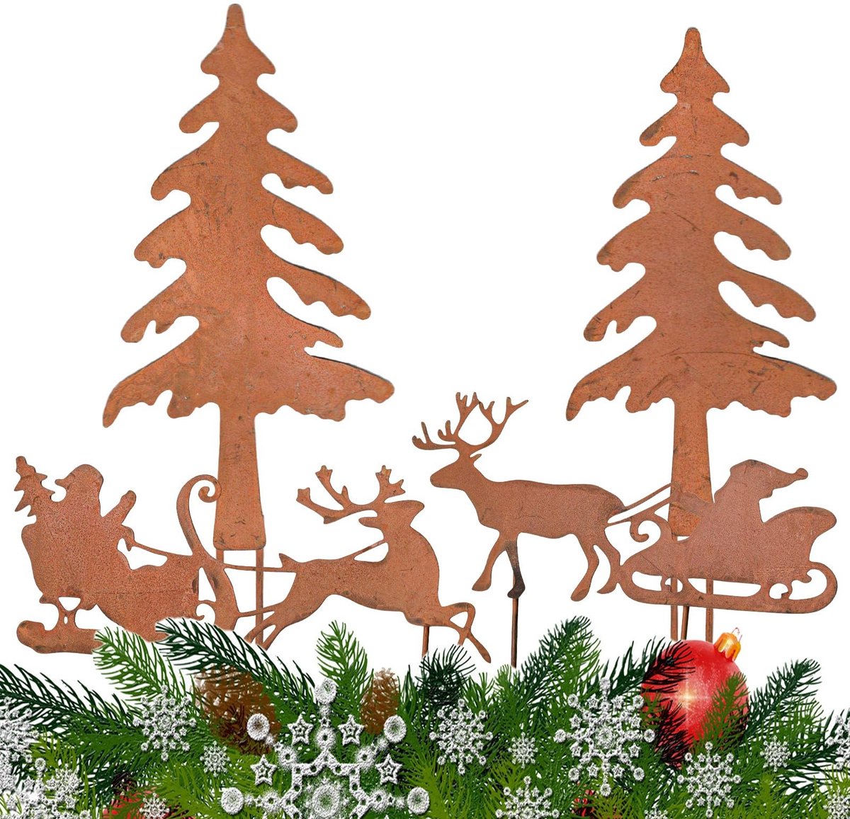 Omgoods - Set van 4 Decoratieve Kersttuinstokken voor Buiten