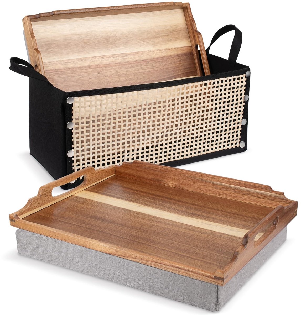 Omgoods - Houten Lap Desk met Kussen en Lade voor Eten en Ontspanning