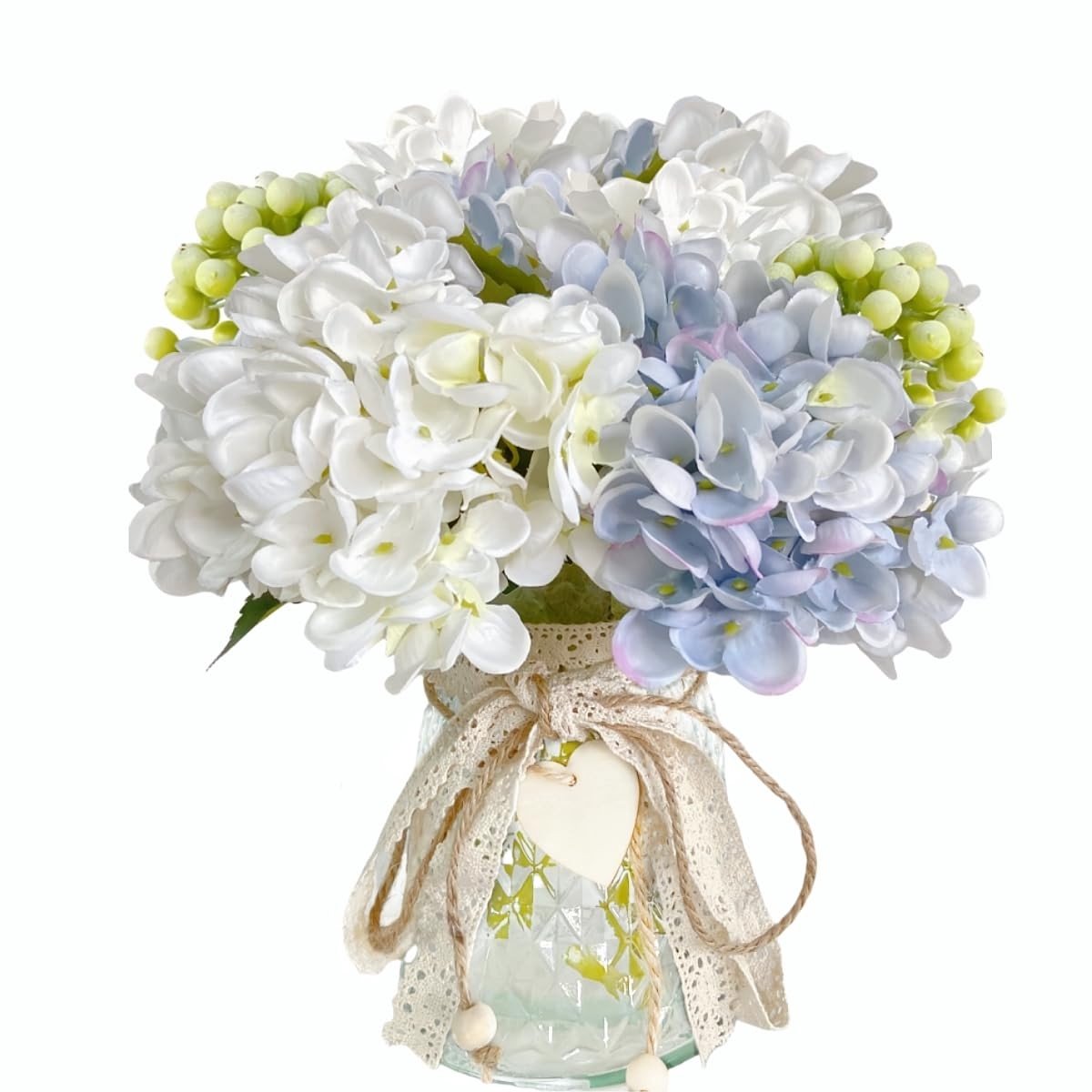 Omgoods - Faux Hydrangea Boeket in Glazen VAze voor Decoratie