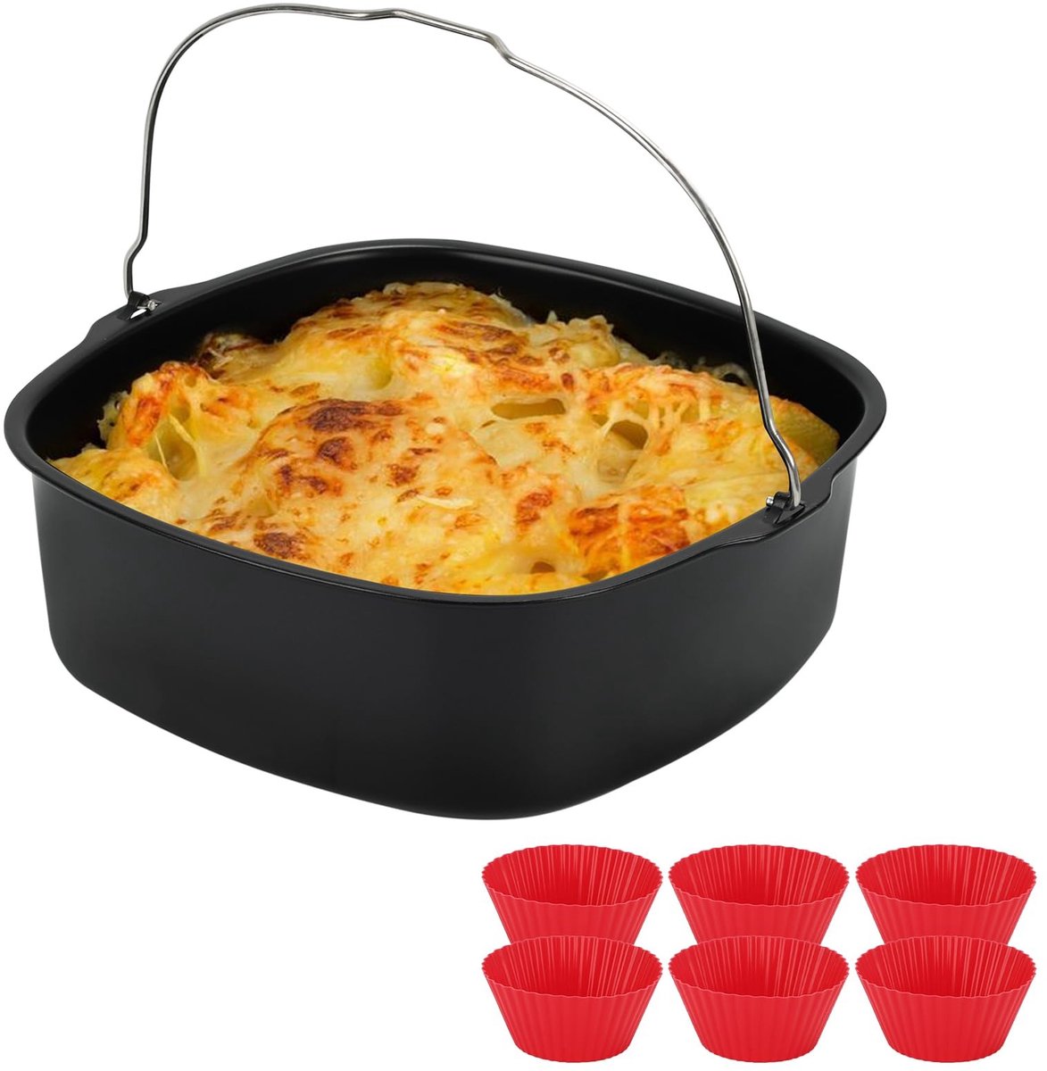 Omgoods - 8 Inch Vierkante Cakevorm met Antiaanbaklaag en 6 Mokken