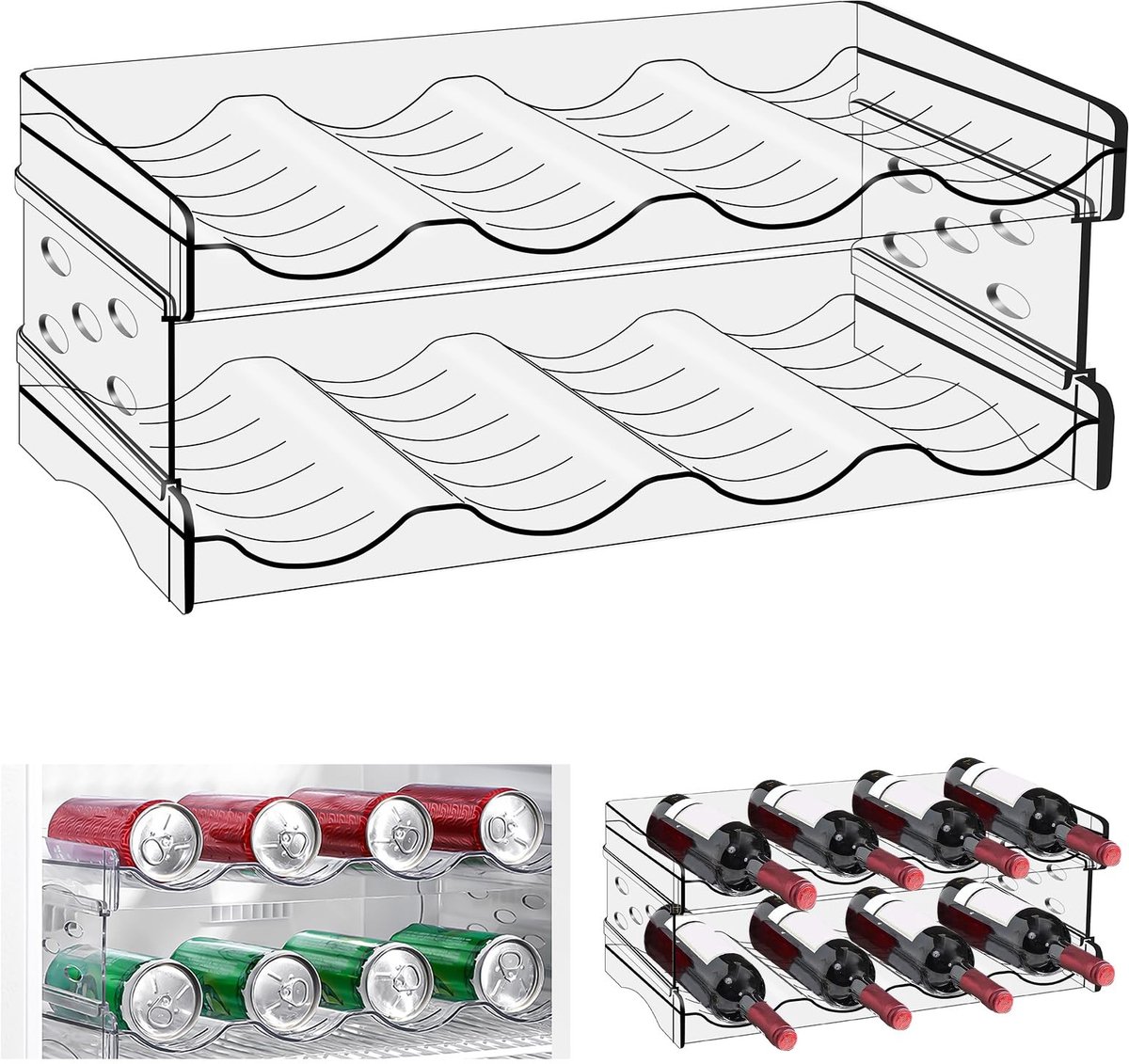 Omgoods - Fridge Organizer voor 8 Flessen - Transparante Plastic Flessenhouder