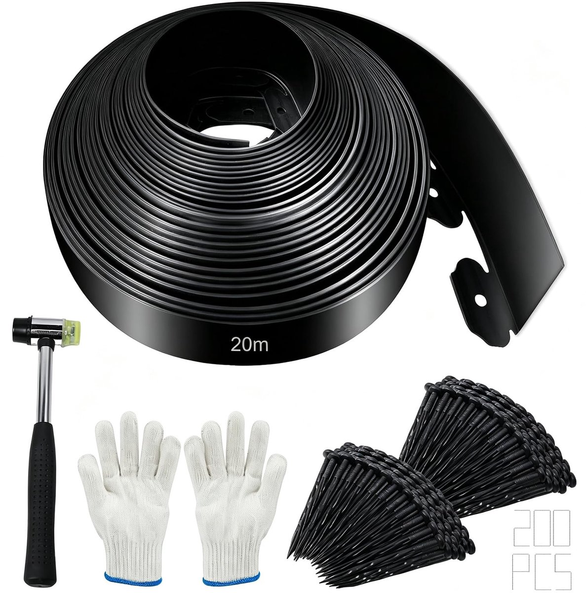 Omgoods - Flexibele Tuinrand van Kunststof 20 m met 200 Pegs