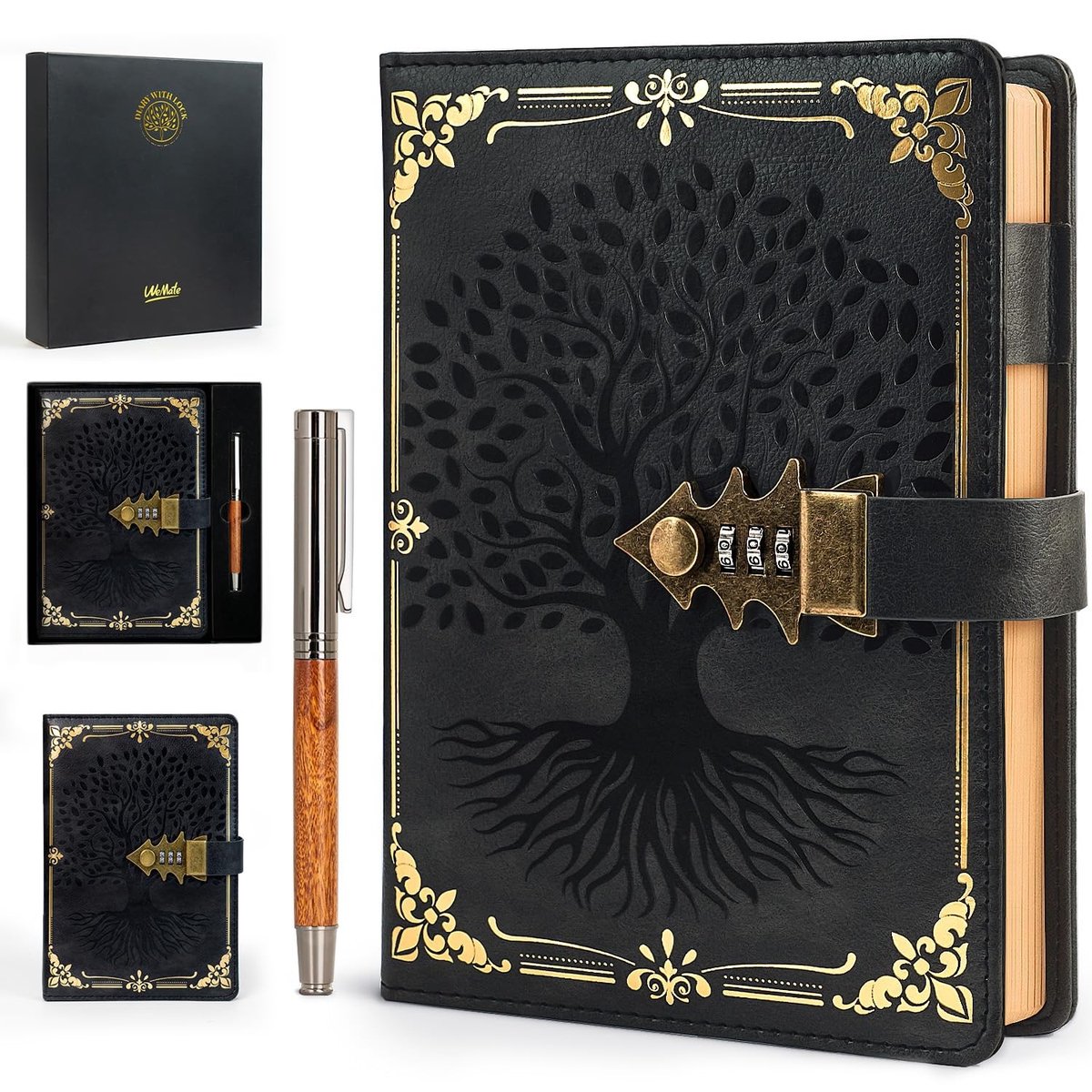Omgoods - A5 Dagboek met Slot en Cadeaubox - 260 Pagina's - Vintage Notitieboek