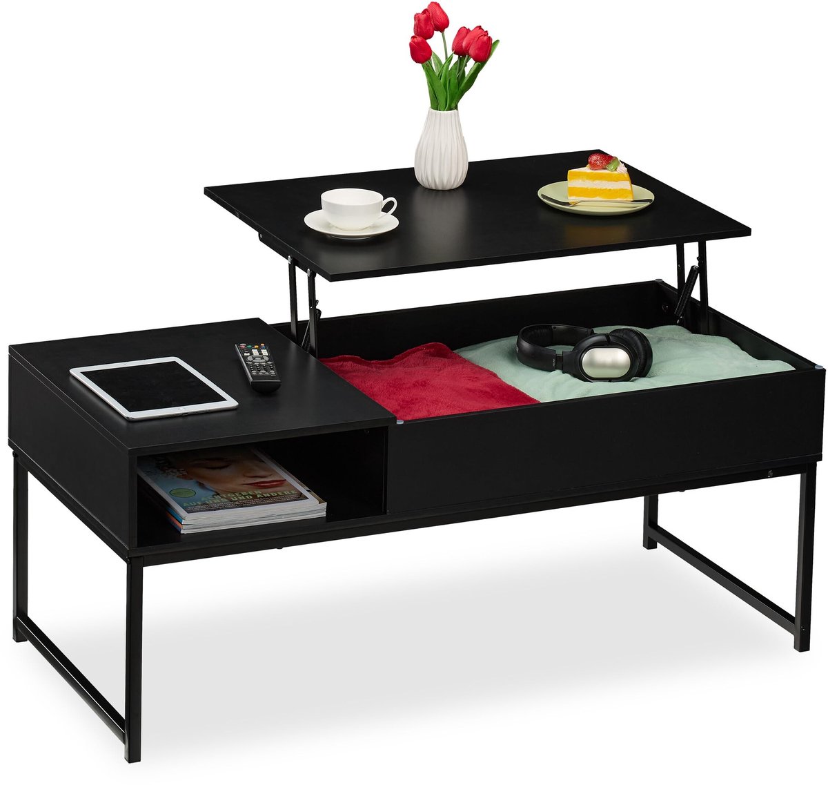Omgoods - Vouwbare Koffietafel met Opbergruimte, Zwart