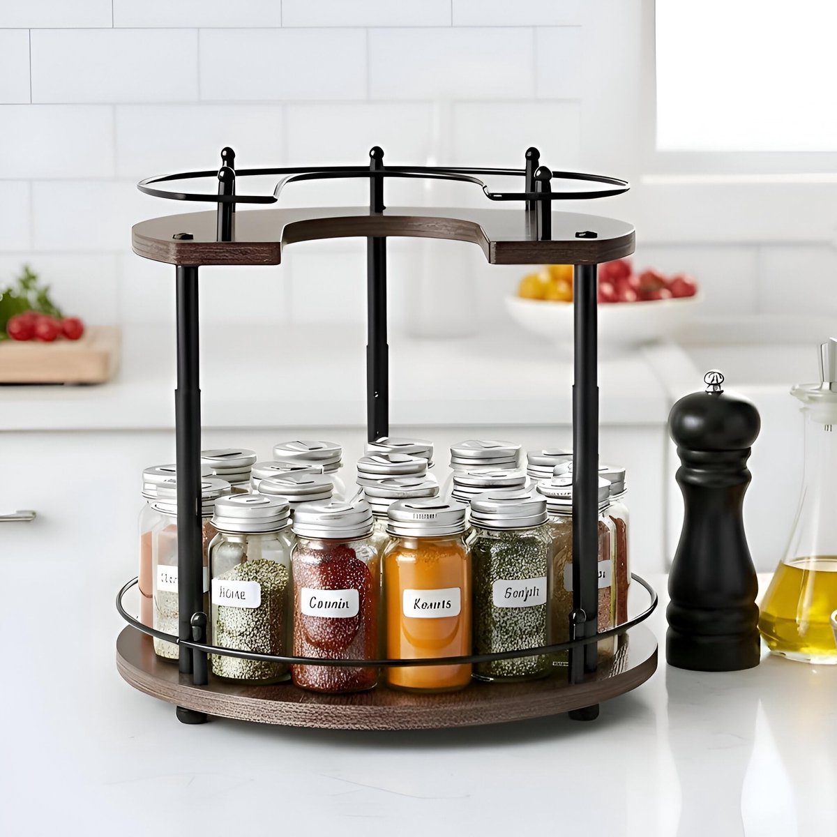 Omgoods - 2-Tier Lazy Susan Specerij Rek met Verstelbare Hoogte